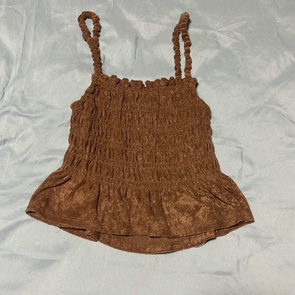 Brown Scrunched Bottom Flare Crop Top